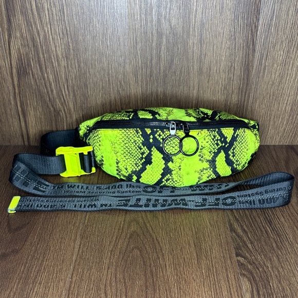 Off-White Unisex Neon Yellow Black Reptile Print Belt Bag Fanny Pack Italy